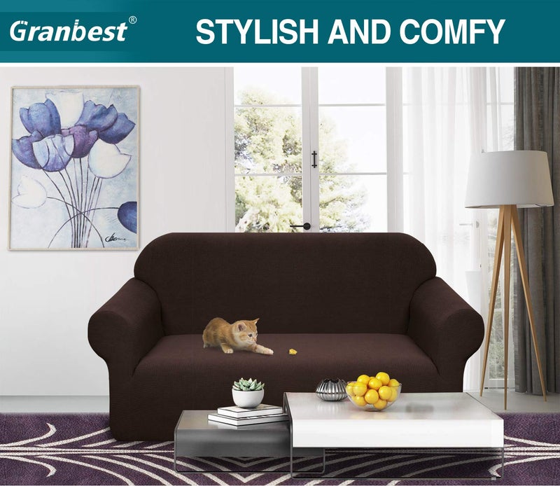 Granbest Premium Waterproof Sofa Cover High Stretch Couch Slipcover Super Soft Fabric Couch Cover (Chocolate, Medium) - Image 2